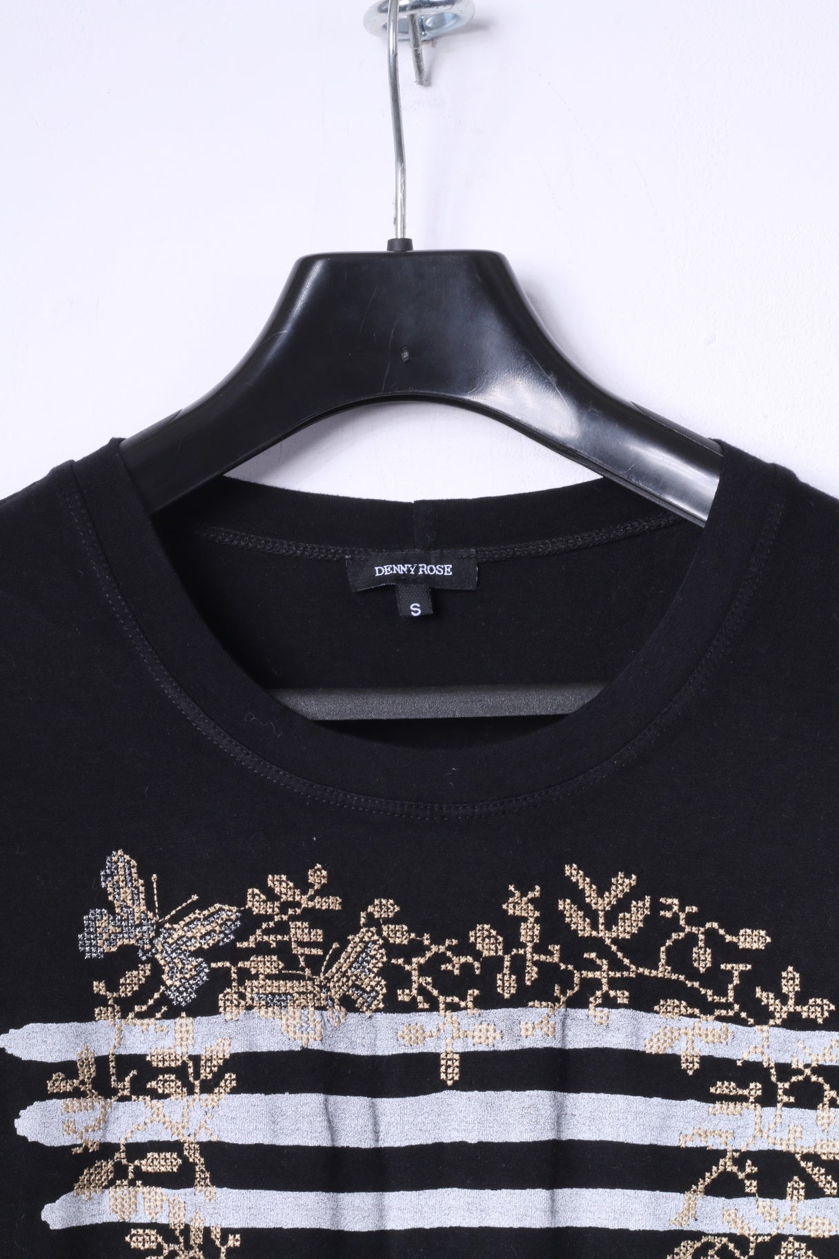 Denny Rose Camicia da donna S Maglietta nera con grafica a cuore elasticizzata Made in Italy