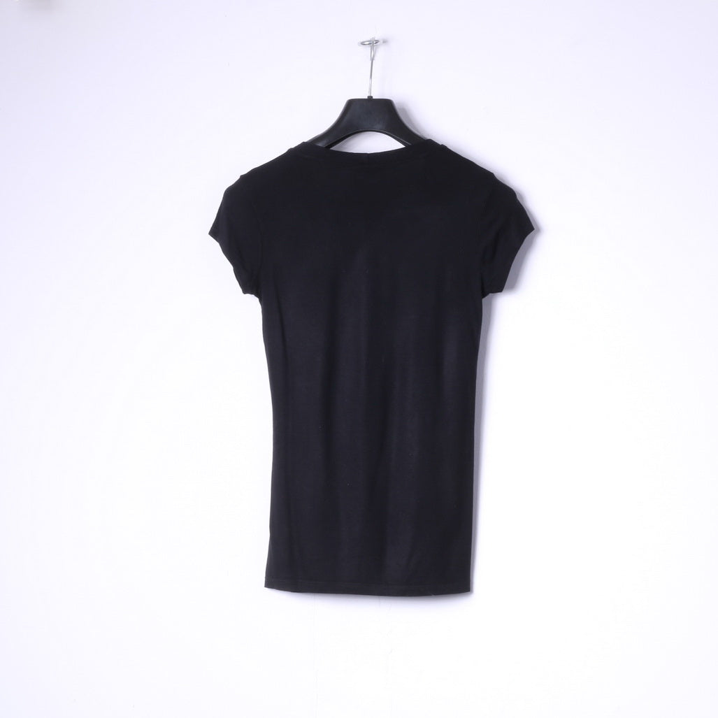 Denny Rose Womens S Shirt Black Graphic Heart Stretch Fit Top Made in Italy