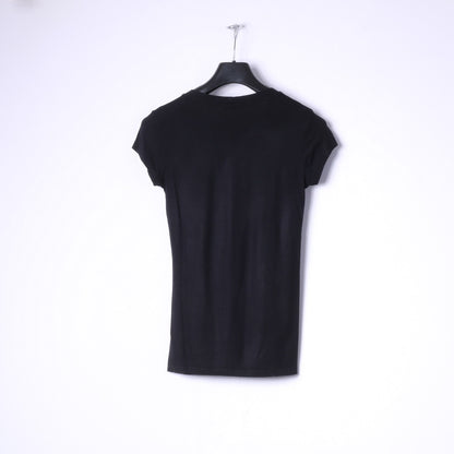 Denny Rose Camicia da donna S Maglietta nera con grafica a cuore elasticizzata Made in Italy