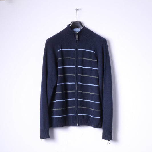 Maglione XL da uomo Guise Cardigan con cerniera in misto lana e cashmere a righe blu scuro