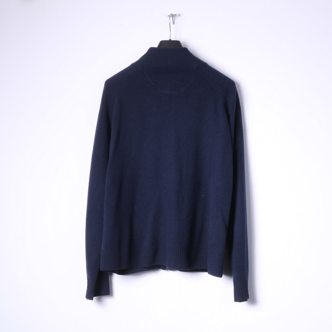 Maglione XL da uomo Guise Cardigan con cerniera in misto lana e cashmere a righe blu scuro