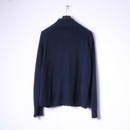 Maglione XL da uomo Guise Cardigan con cerniera in misto lana e cashmere a righe blu scuro