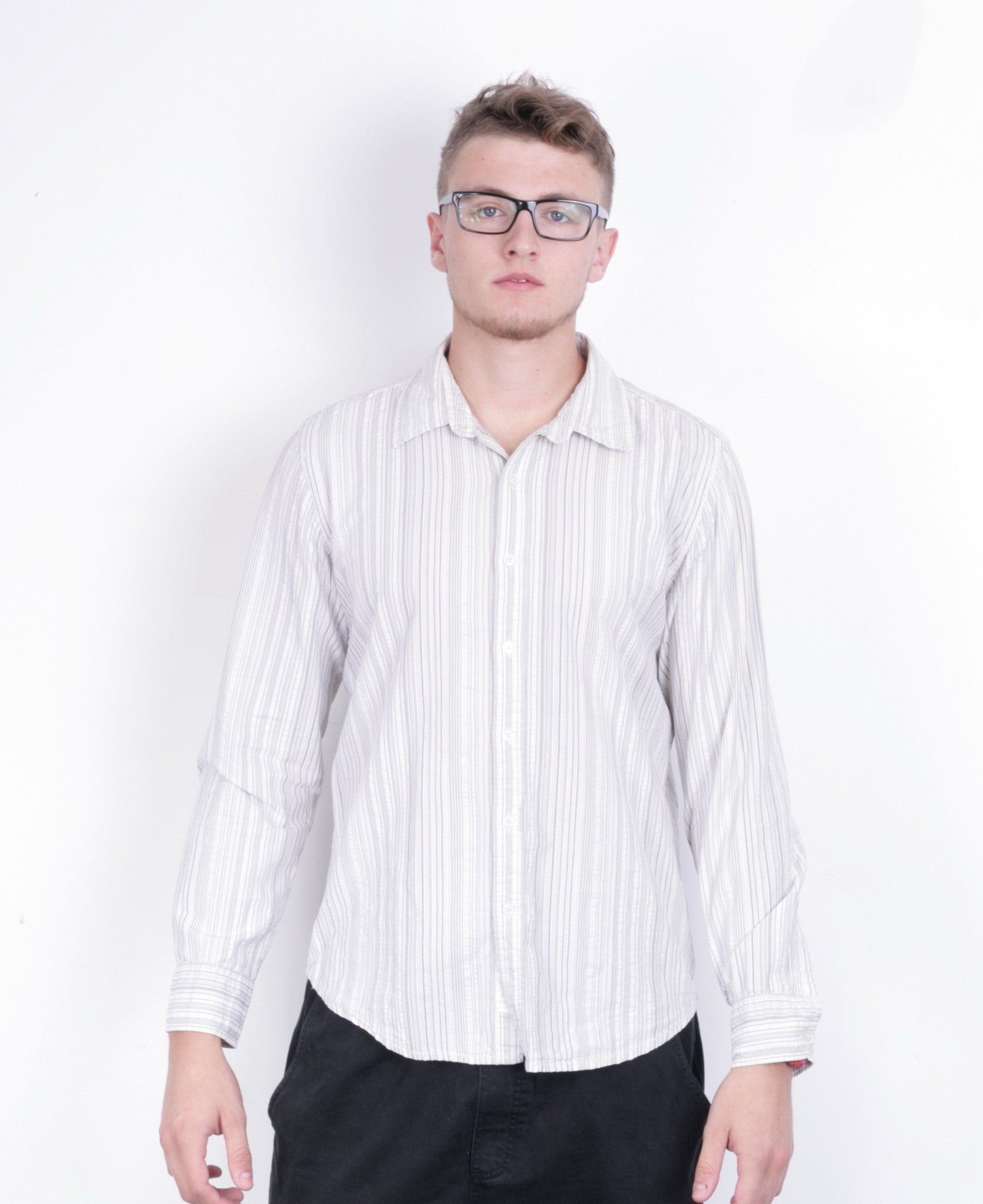 Calvin Klein Jeans Mens M Casual Shirt Striped Cotton Short Sleeve - RetrospectClothes