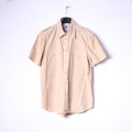 Replay Brand Blue Jeans Mens XL Casual Shirt Beige Cotton Embroidered Short Sleeve Top