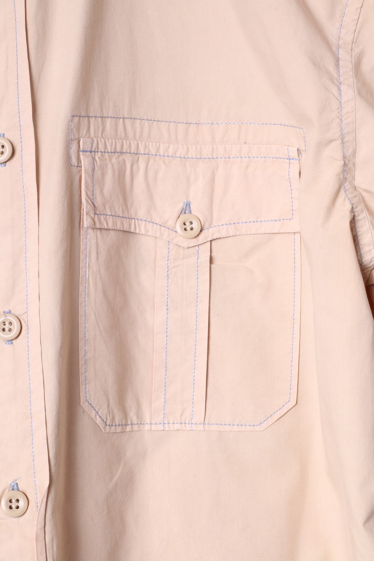 Camicia casual XL da uomo Blue Jeans di marca Replay Top a maniche corte ricamato in cotone beige