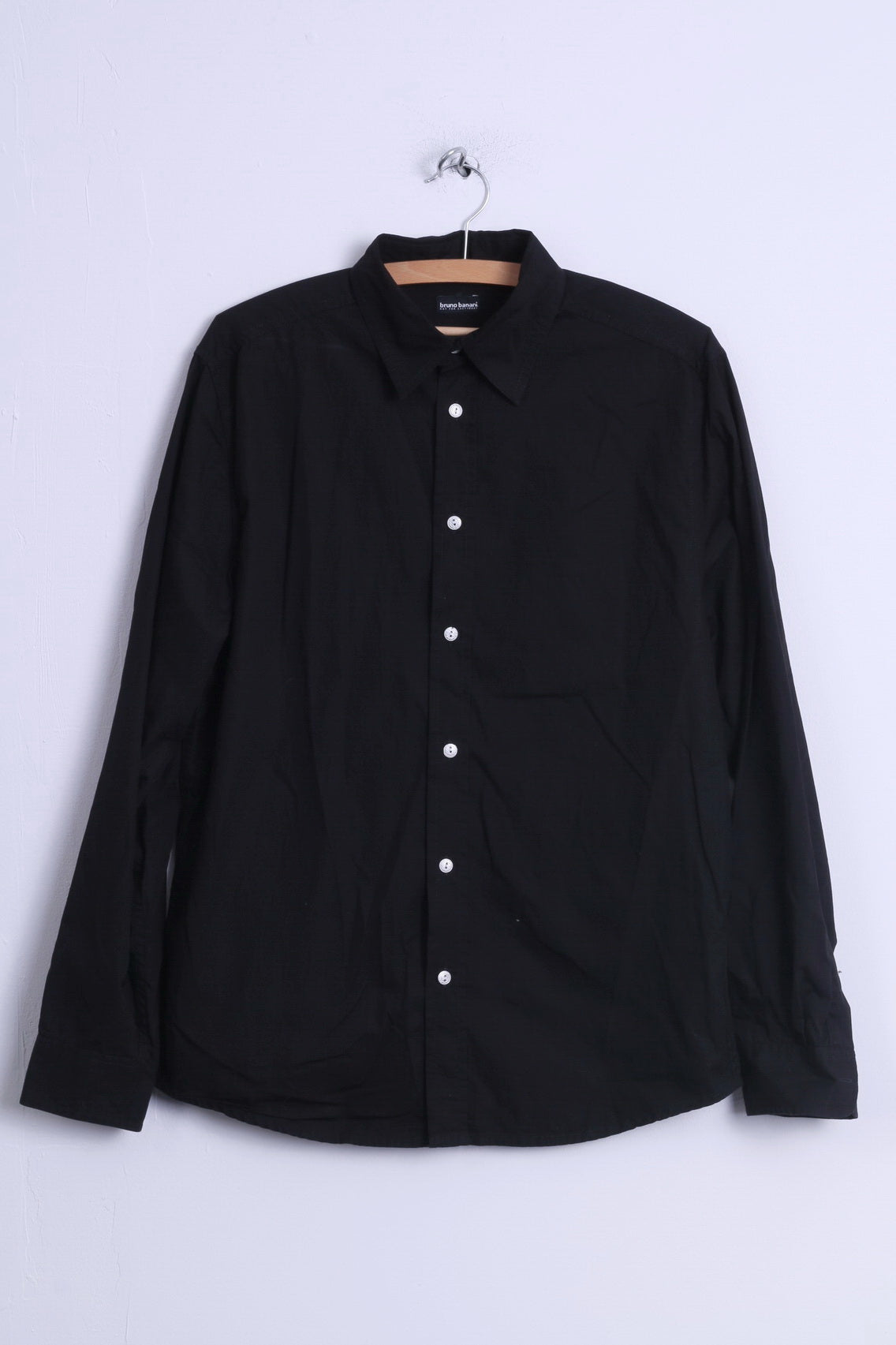 Bruno Banani Chemise décontractée pour homme en coton noir avec boutons argentés à manches longues et dos brodé