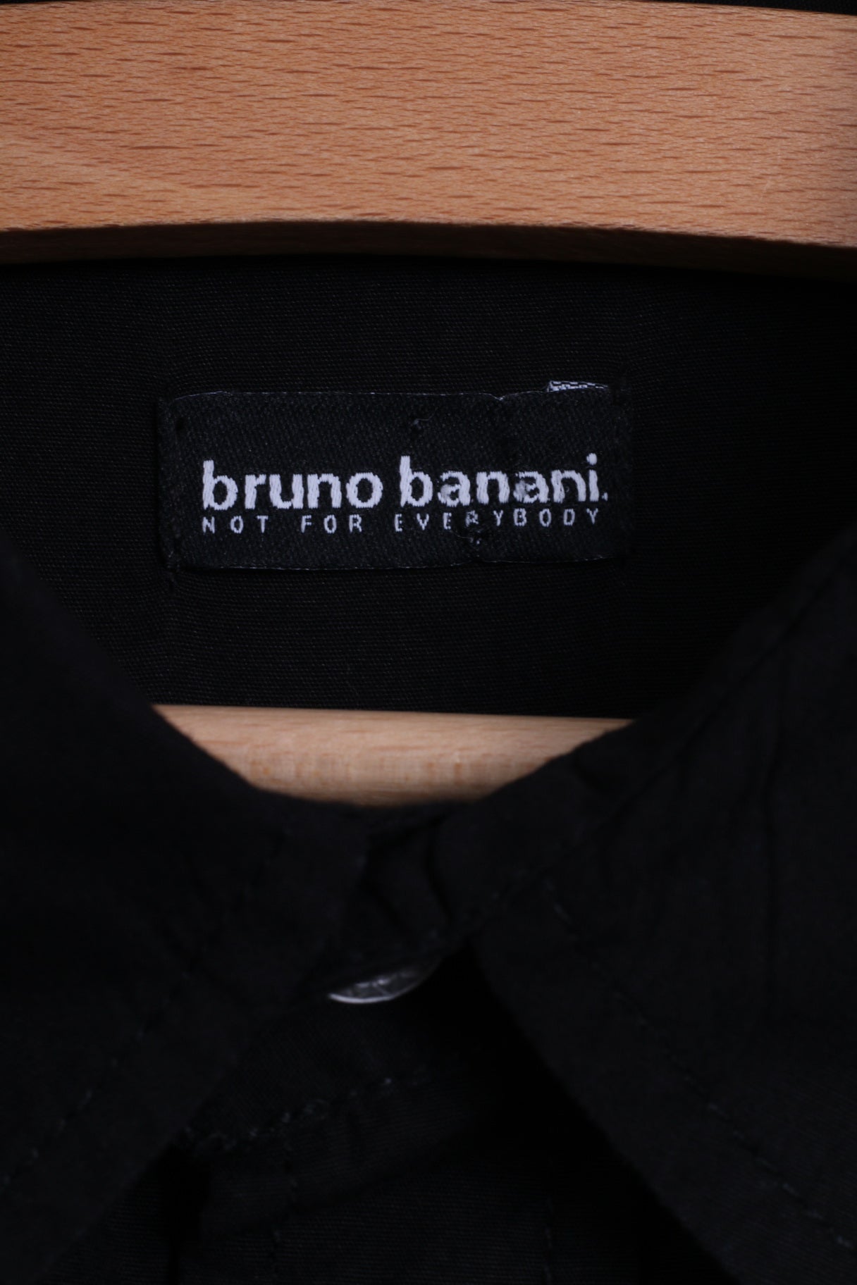 Bruno Banani Chemise décontractée pour homme en coton noir avec boutons argentés à manches longues et dos brodé