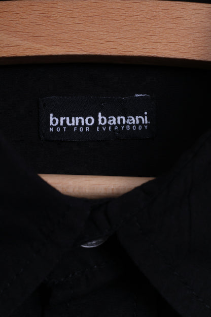 Bruno Banani Chemise décontractée pour homme en coton noir avec boutons argentés à manches longues et dos brodé