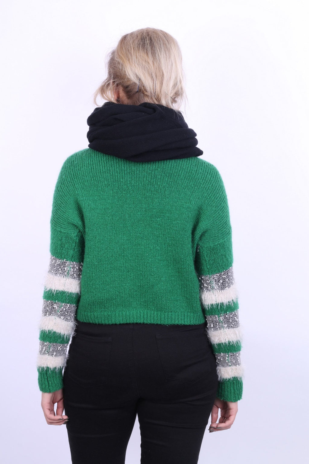 Charbell Paris Pull en fourrure pour femme Vert Vintage Fluffy Pull court