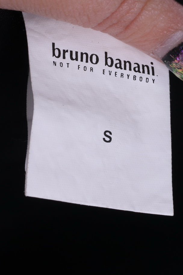 Camicia casual da uomo Bruno Banani S in cotone nero con bottoni argento a maniche lunghe ricamata sul retro