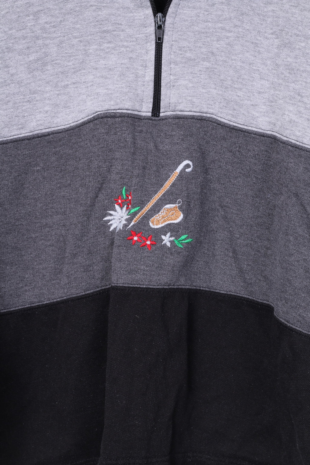 Vintage Mens S Sweatshirt Grey Jumper Zip Neck Retro Graphic Top