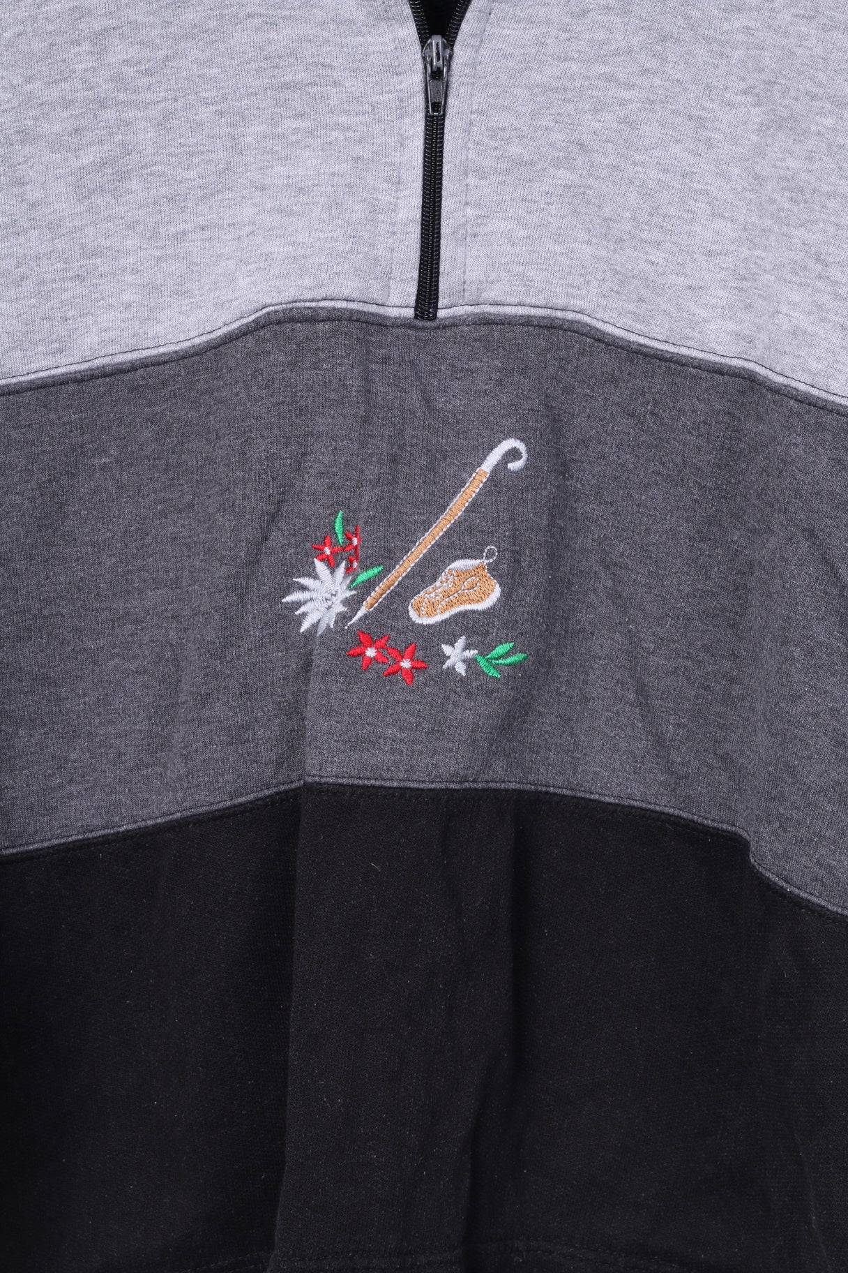 Vintage Mens S Sweatshirt Grey Jumper Zip Neck Retro Graphic Top