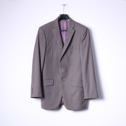 Ted Baker Elevated Men 38 Blazer Grey Brown Striped Wool Single Breasted Jacket