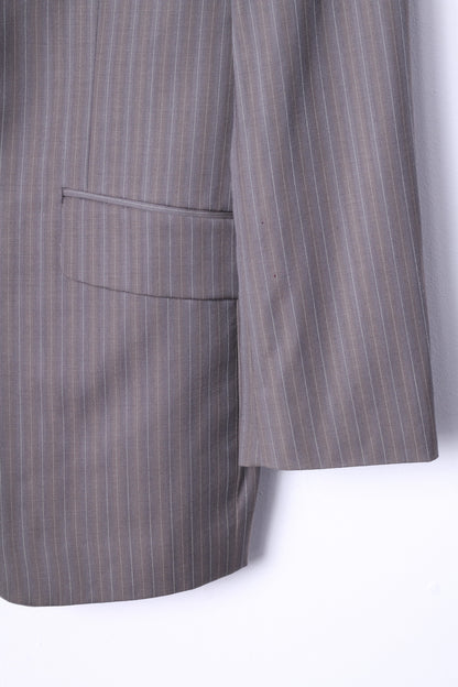 Ted Baker Elevated Men 38 Blazer Grey Brown Striped Wool Single Breasted Jacket