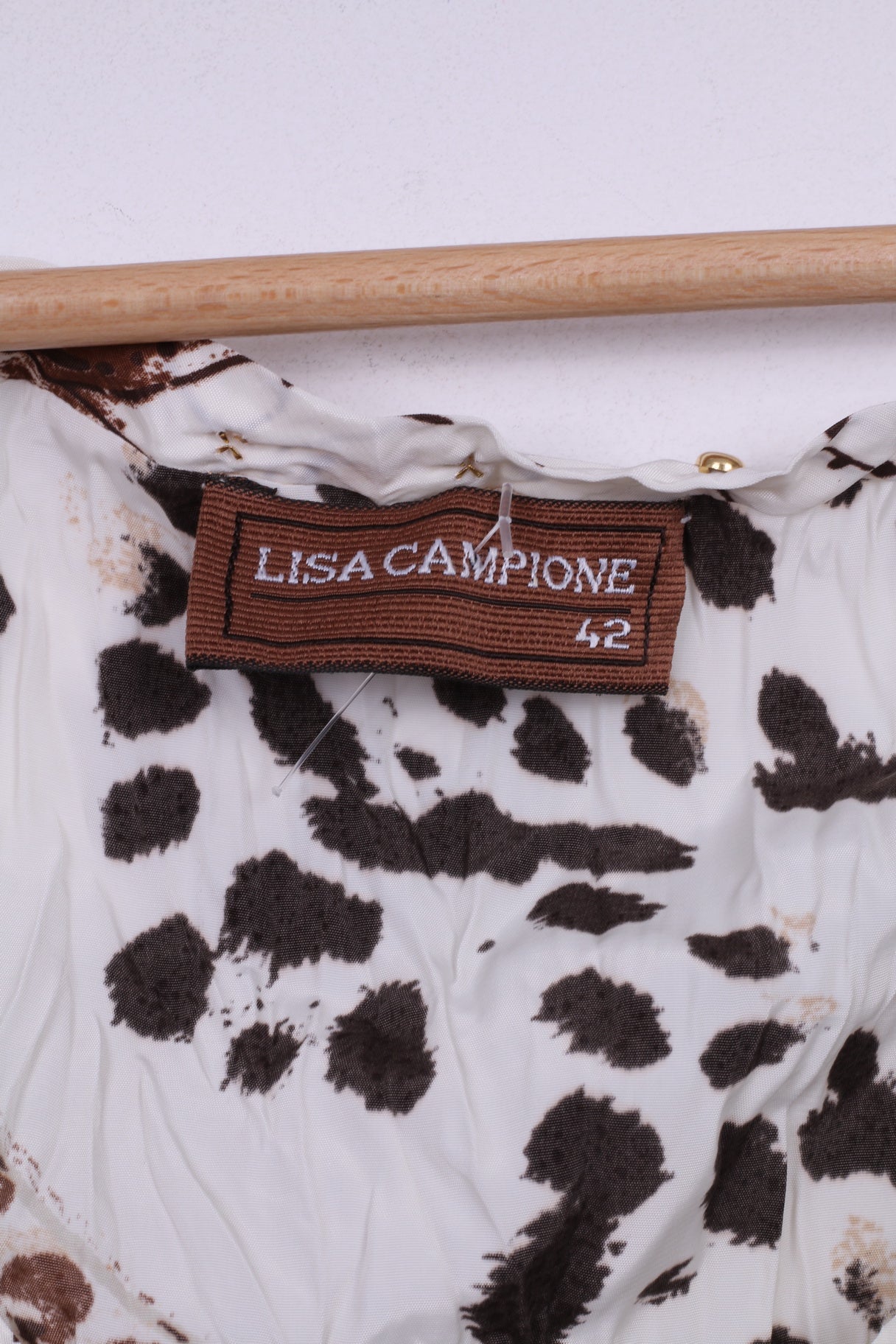Maglietta Lisa Campione da donna 42 L, senza maniche, multistampa, con scollo a V color crema, top estivo