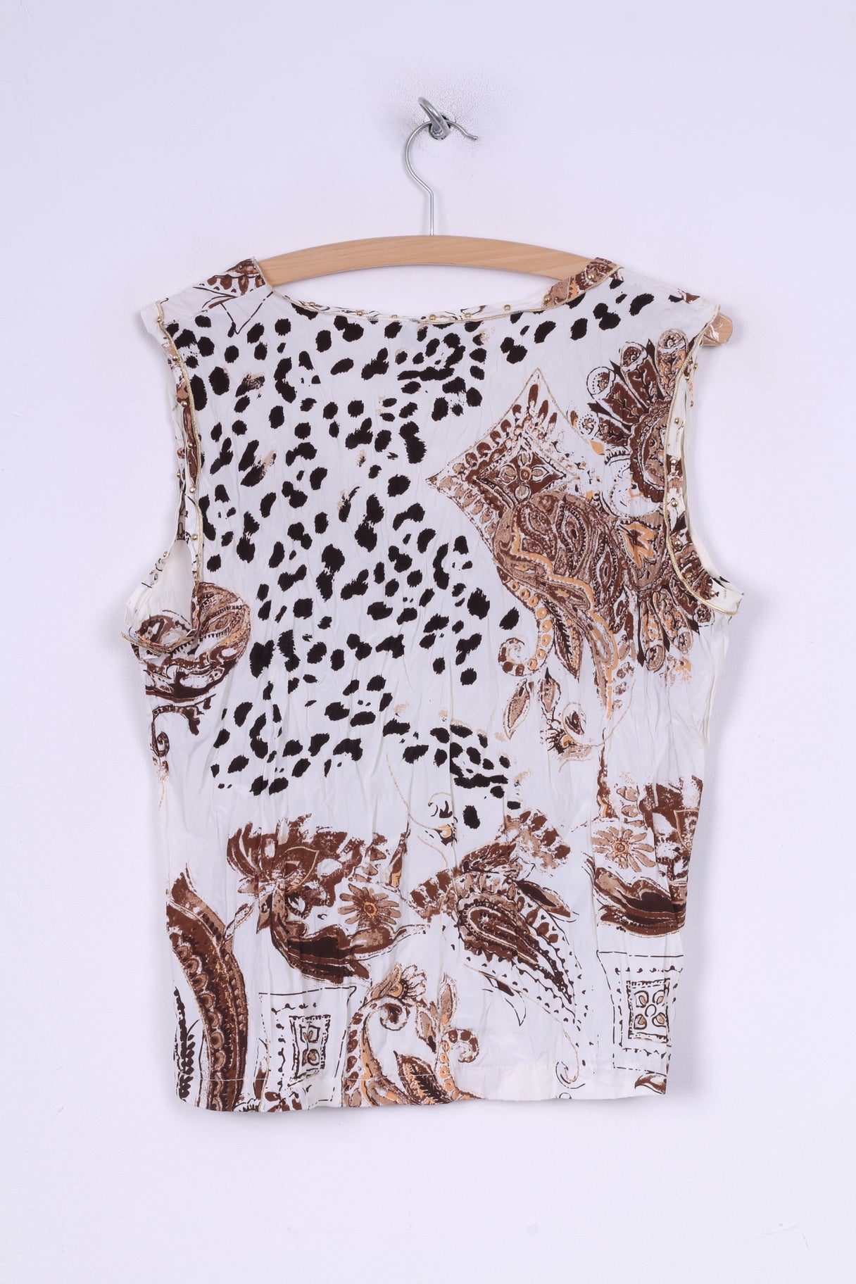 Lisa Campione Femme 42 L Chemise Sans Manches Multi-imprimé Crème Col V Haut D'été