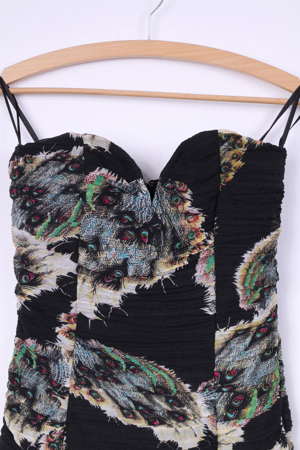 Paprika Women 8 XS Mini robe bandeau patineuse noir imprimé œil de paon 