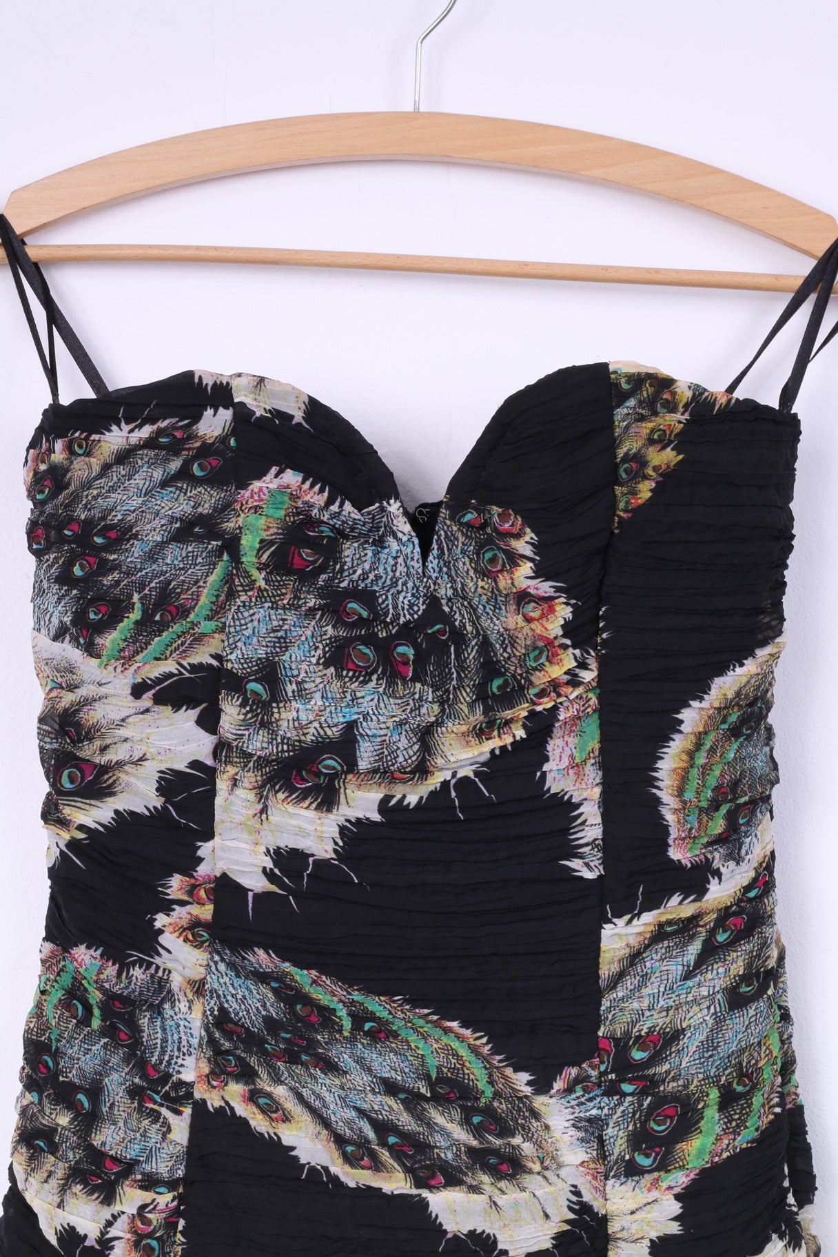 Paprika Women 8 XS Mini robe bandeau patineuse noir imprimé œil de paon 