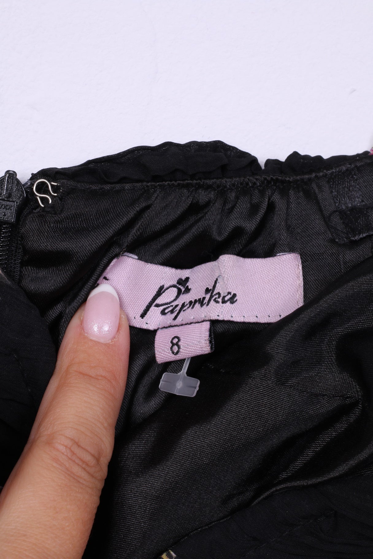 Paprika Women 8 XS Mini robe bandeau patineuse noir imprimé œil de paon 
