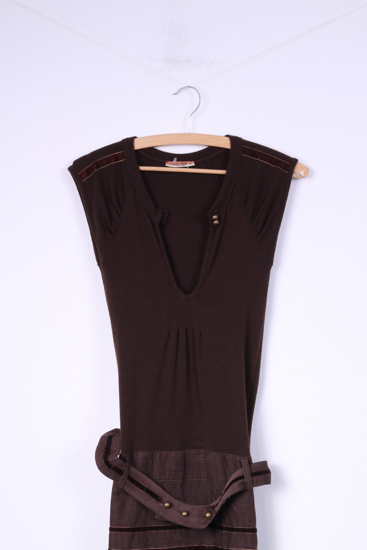 Bouche A Bouche Womens 36 S Mini Circle Dress Brown Cotton Belted