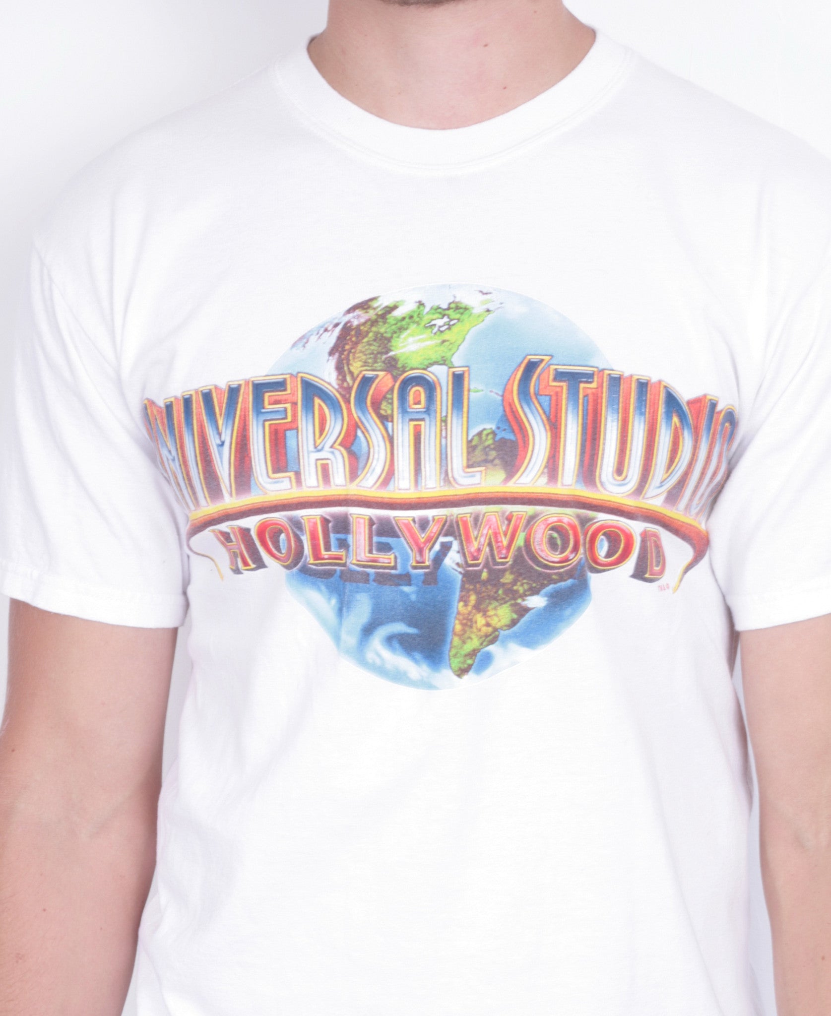 Universal Studios Mens M Shirt White Crew Neck Cotton Vintage 90s - RetrospectClothes
