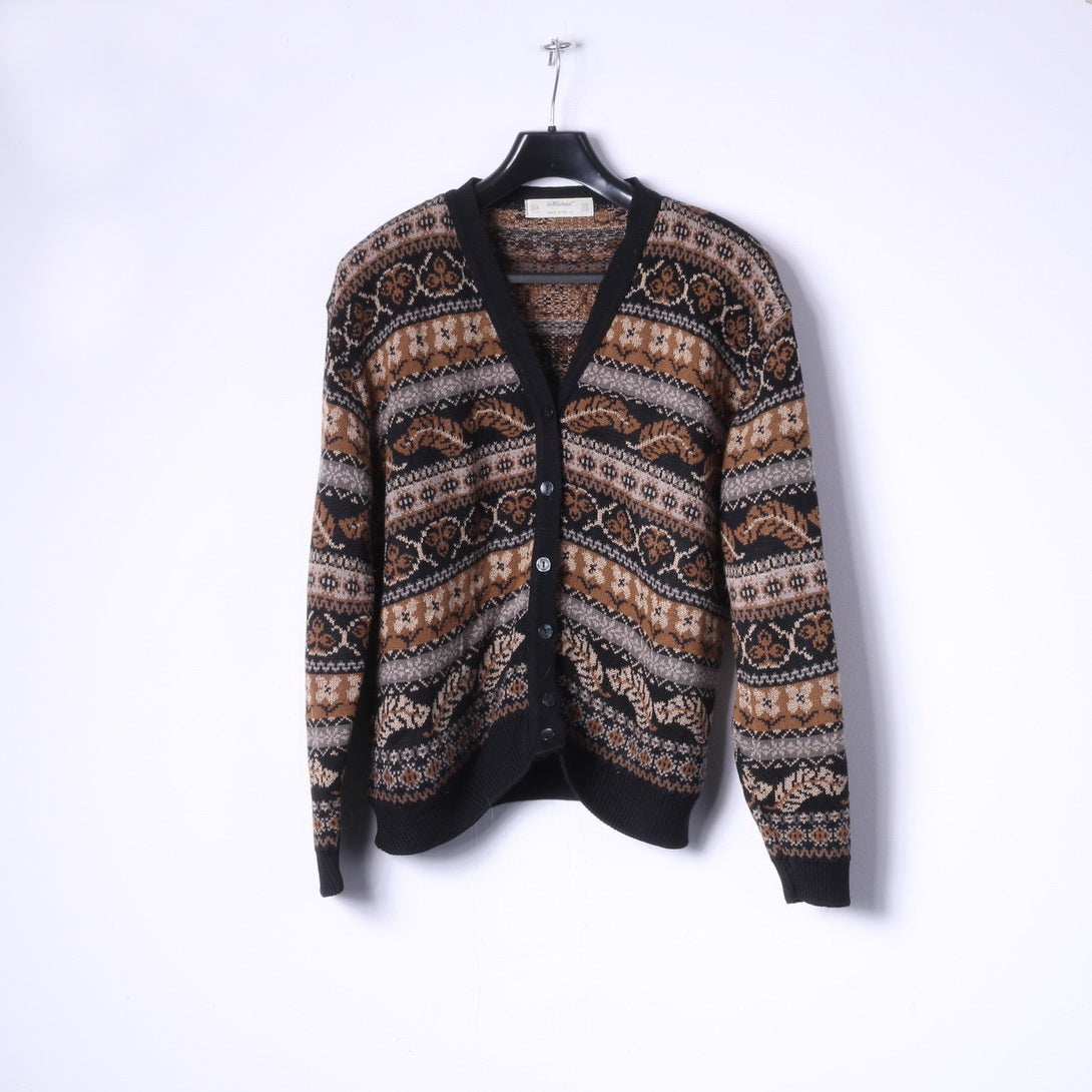 St Miechael Womens 20 50 Sweater Brown Acrylic Printed Button Front Cardigan