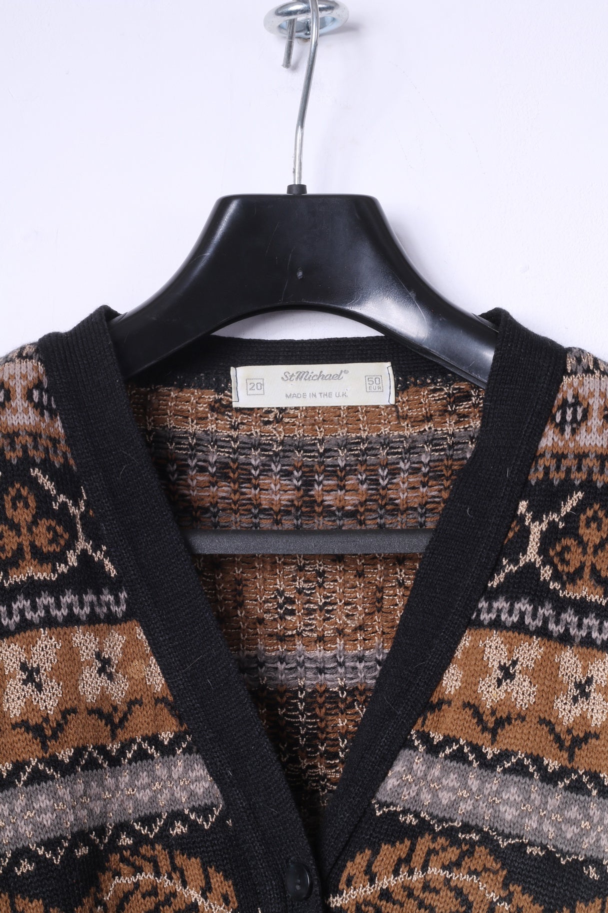 St Miechael Womens 20 50 Sweater Brown Acrylic Printed Button Front Cardigan