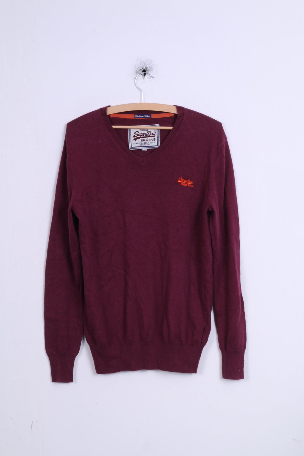 Superdry Vintage Pull M en cachemire mélangé à col en V pour homme Bordeaux clair