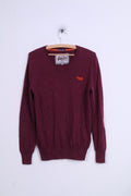 Superdry Vintage Mens M Jumper Cashmere Blend V Neck Burgundy Light Sweater