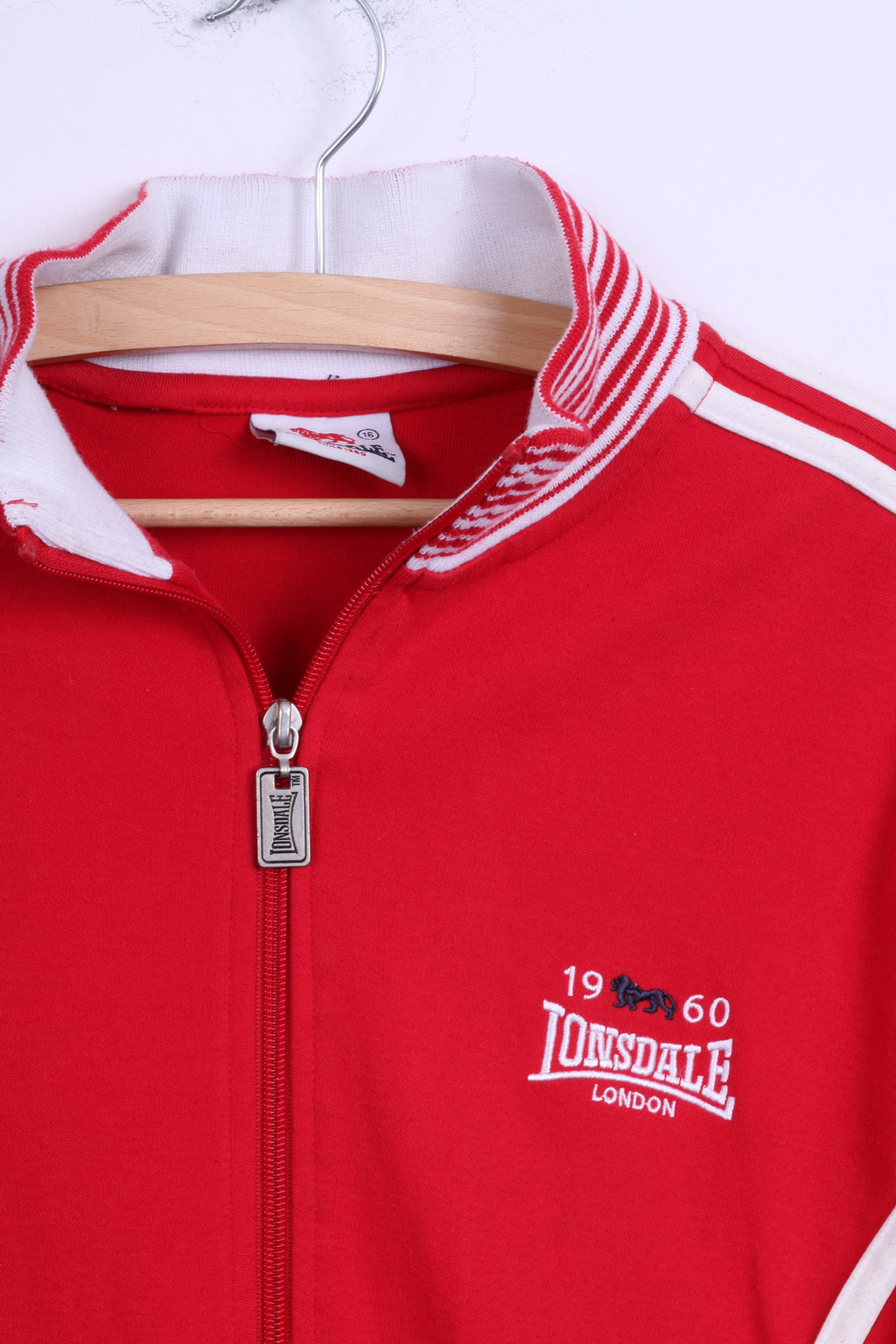 Lonsdale Womens 16 M Sweatshirt Cotton Red Zippered Stretch Blouse