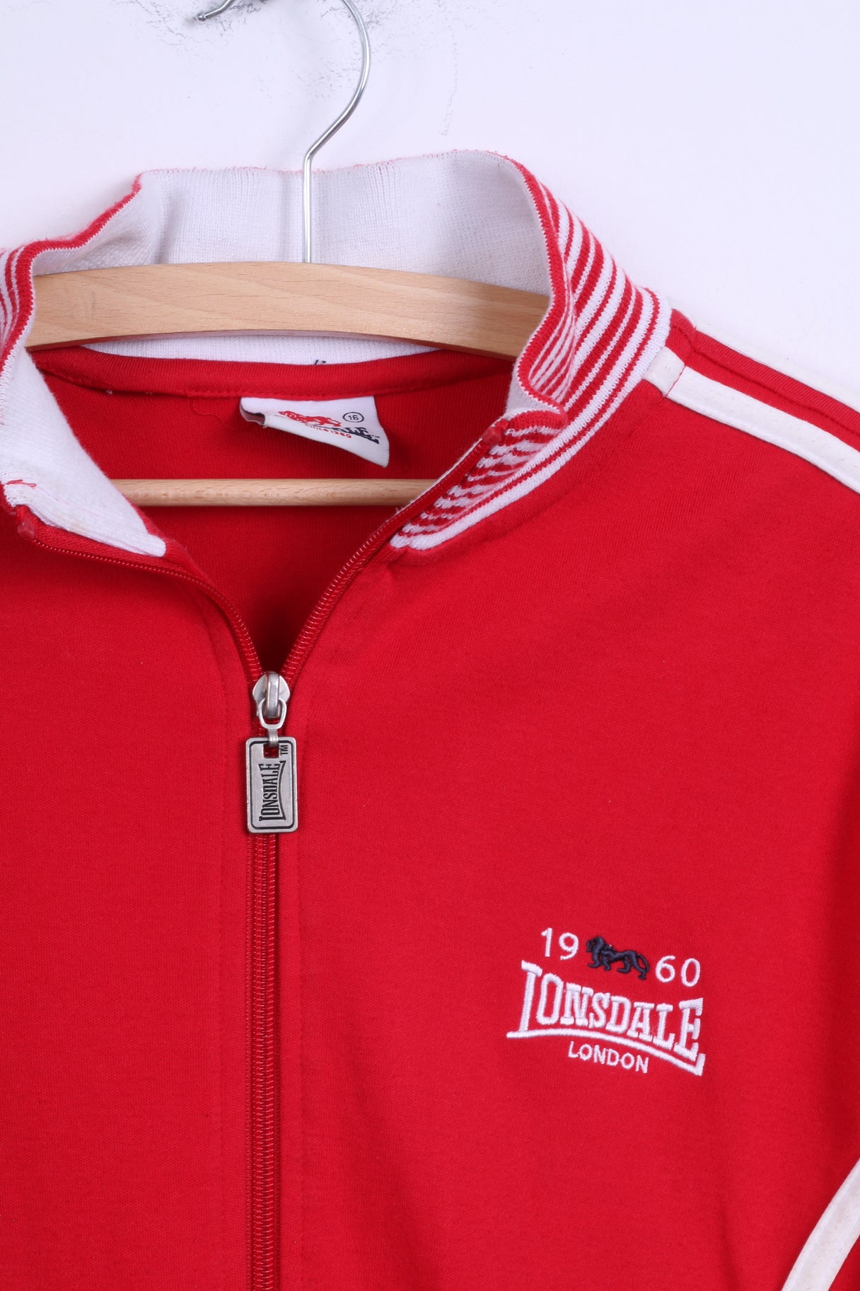 Lonsdale Womens 16 M Sweatshirt Cotton Red Zippered Stretch Blouse