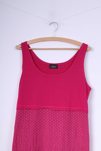 Milieu Womens L Tank Top Pink Norway Lace Cotton Crew Neck Tunic