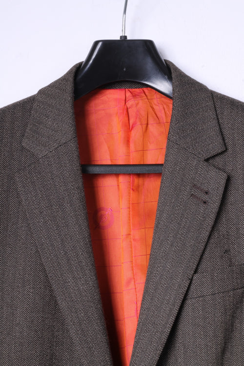 Ben Sherman Veste à simple boutonnage pour homme 96,5 cm S Regular Blazer Marron à chevrons