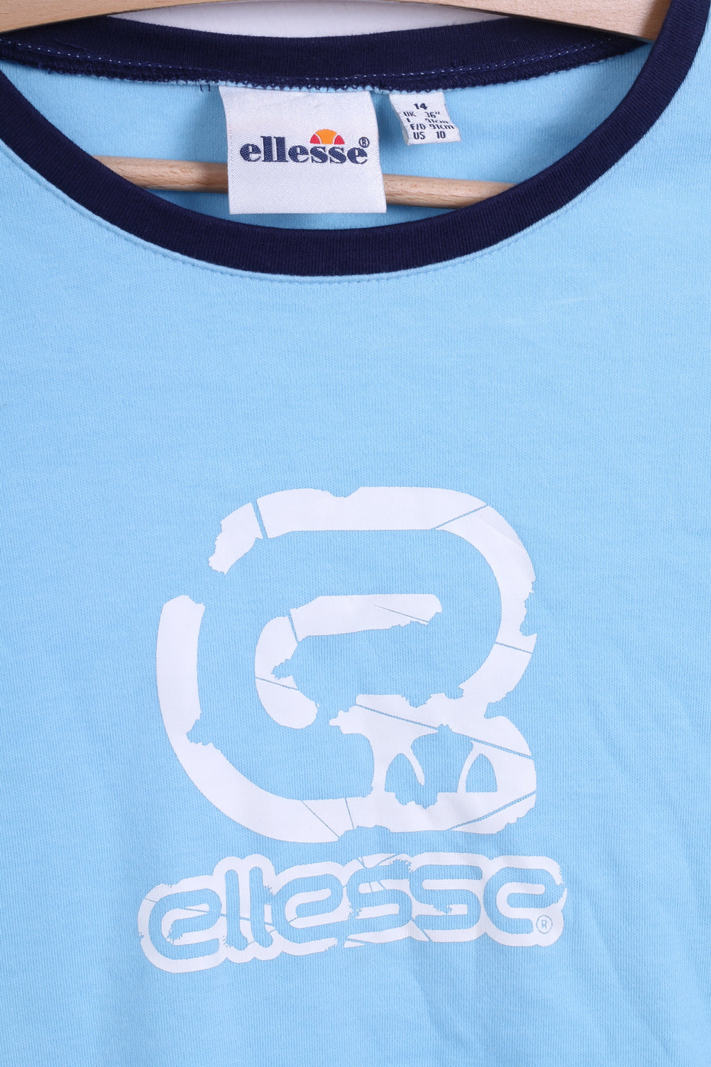 Ellesse Womens 14 M Shirt Blue Cotton Stretch Graphic Logo
