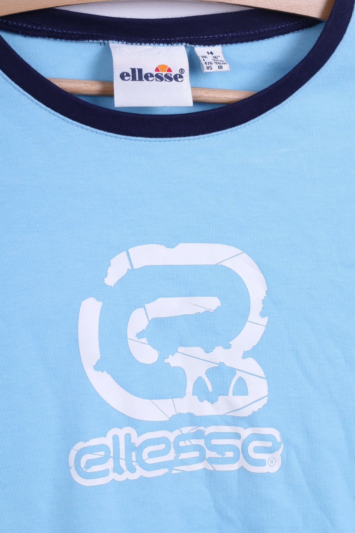 Ellesse Womens 14 M Shirt Blue Cotton Stretch Graphic Logo