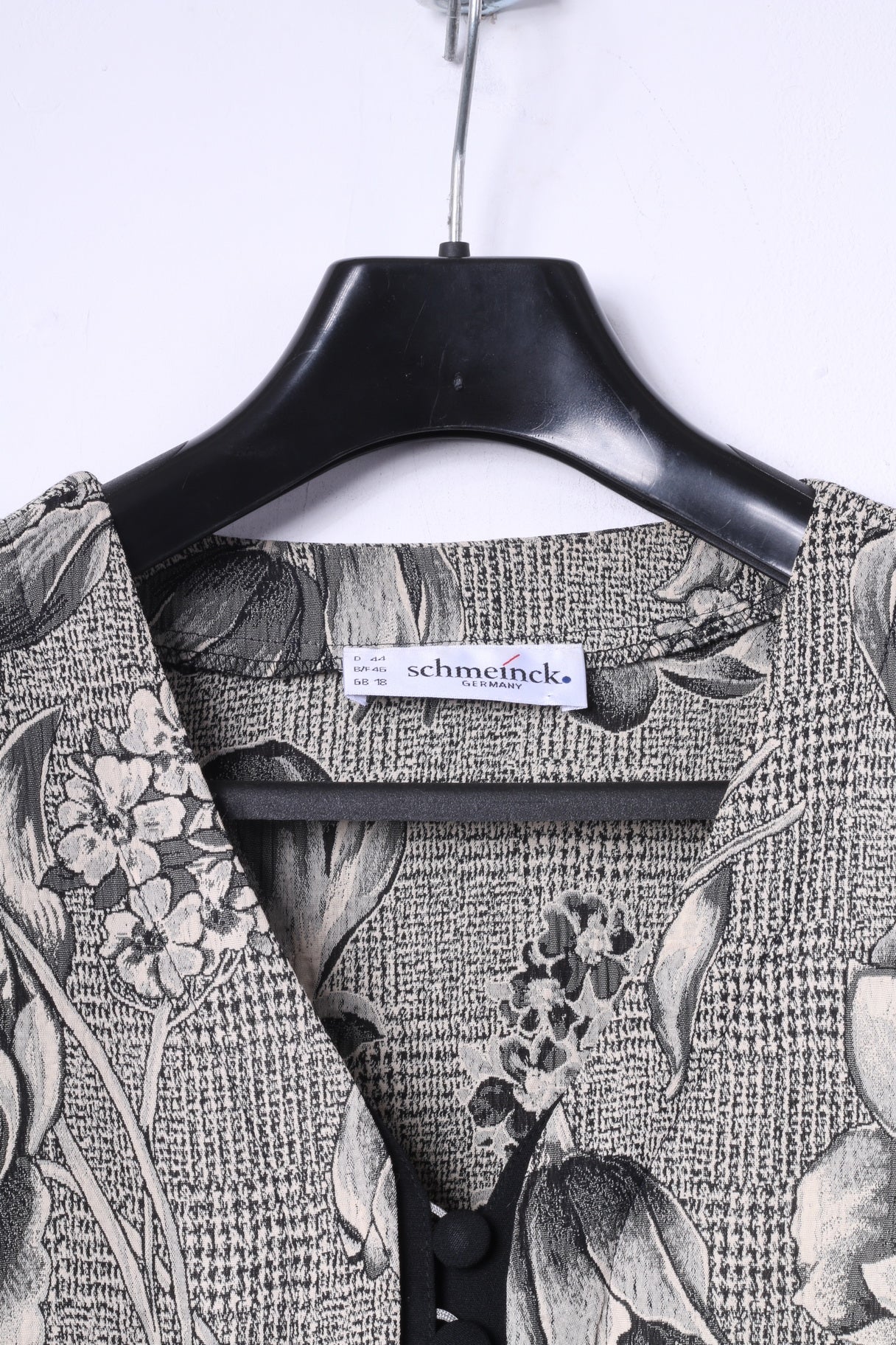 Schmeinck Germany Womens 18 44 Casual Shirt Grey Floral Print Shoulder Pads Retro