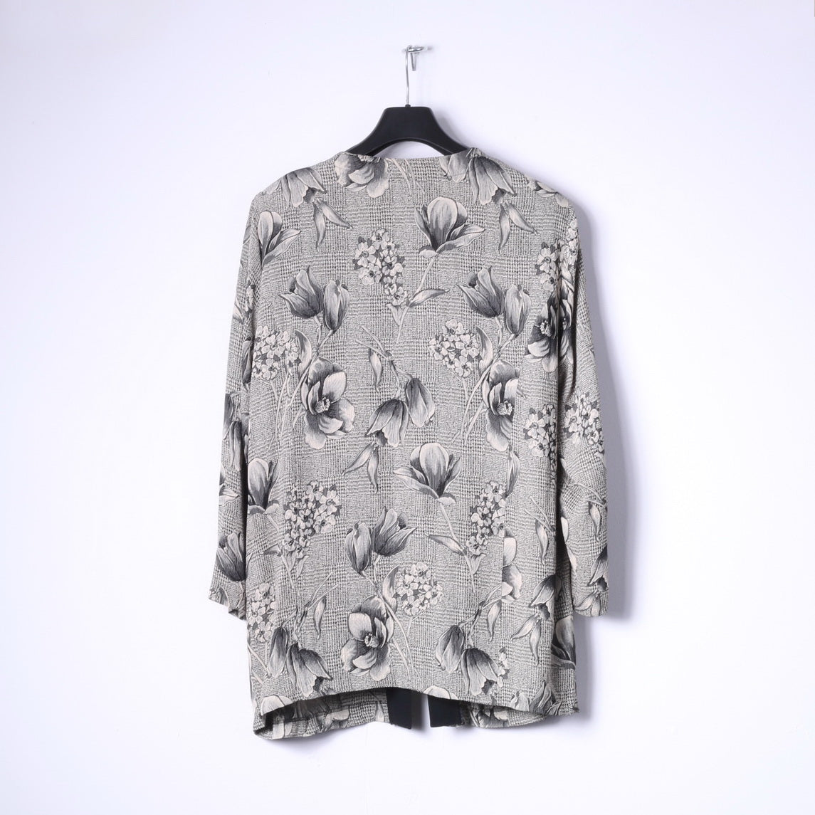 Schmeinck Germany Womens 18 44 Casual Shirt Grey Floral Print Shoulder Pads Retro