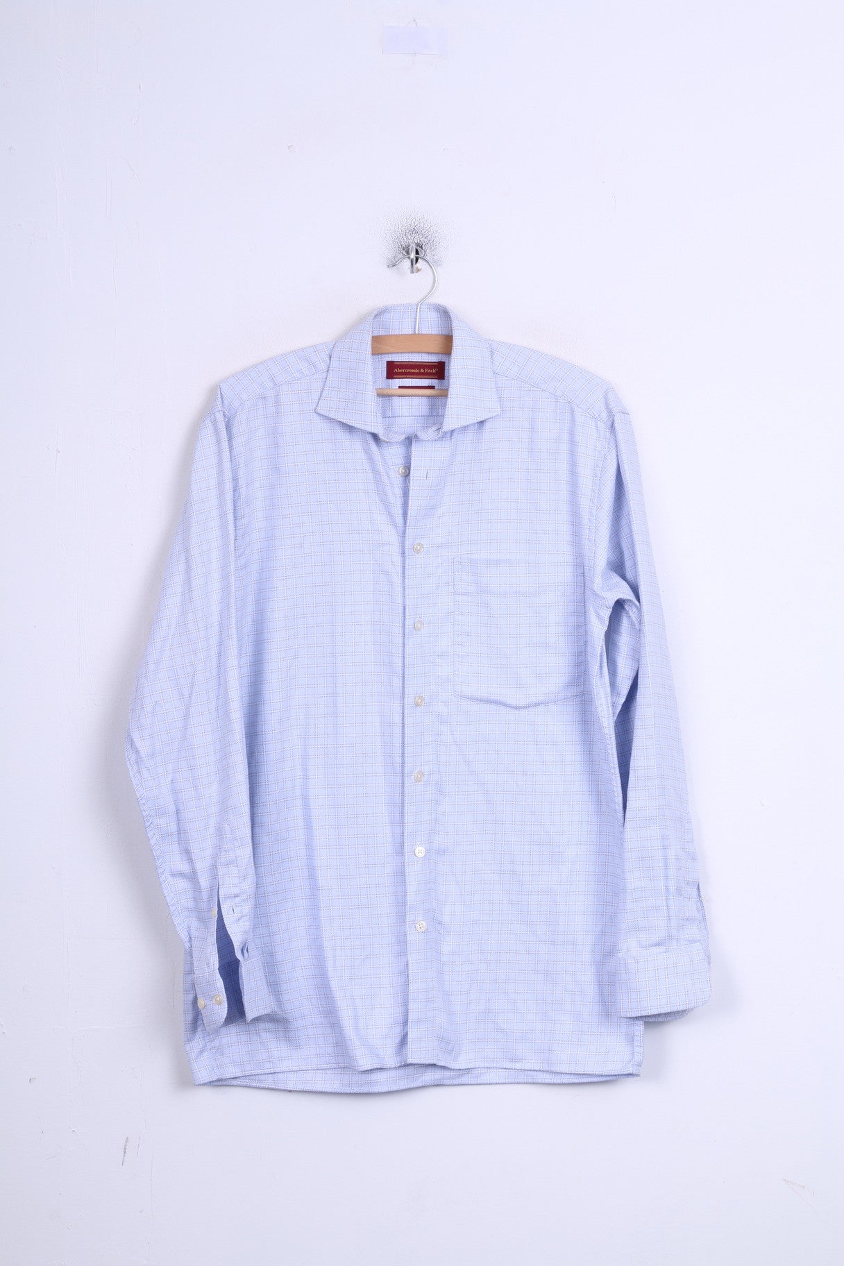 Camicia casual da uomo Abercrombi &amp; Fitch 38 M a quadri blu a maniche lunghe