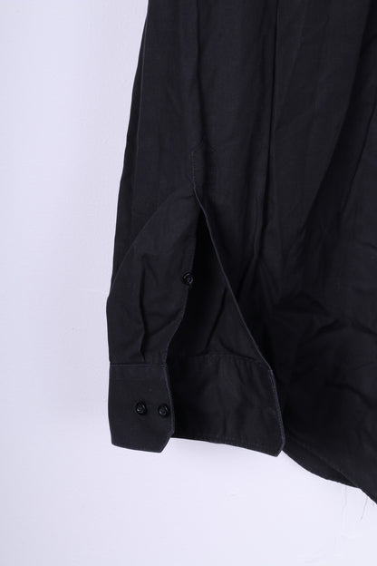 Venti Chemise décontractée pour homme 42 L en coton noir à manches longues sans repassage 