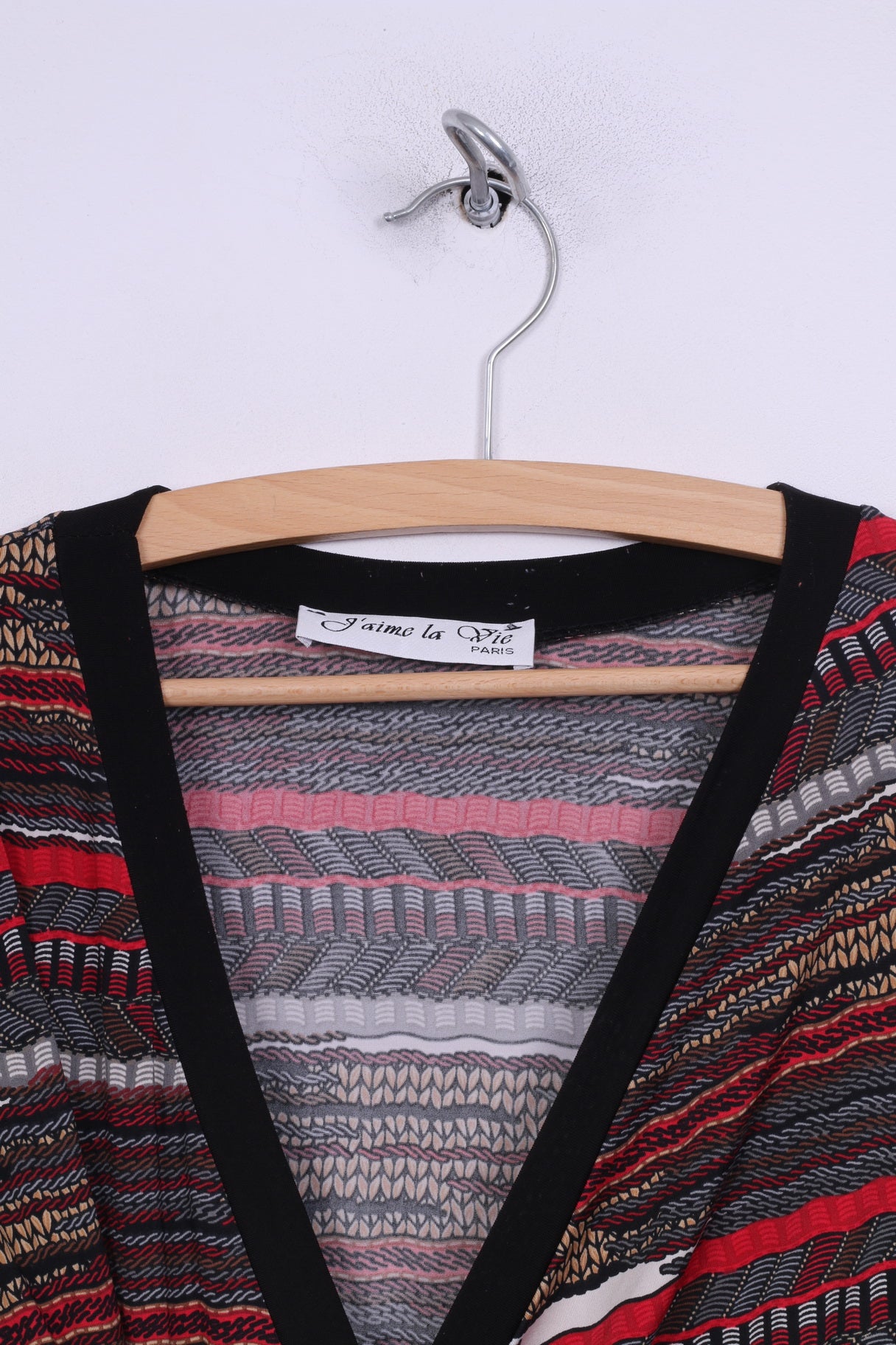 J'aime la vie Womens 4 Midi Dress V Neck Multi Patern Black Red 7/8 Sleeve Robe Johana 