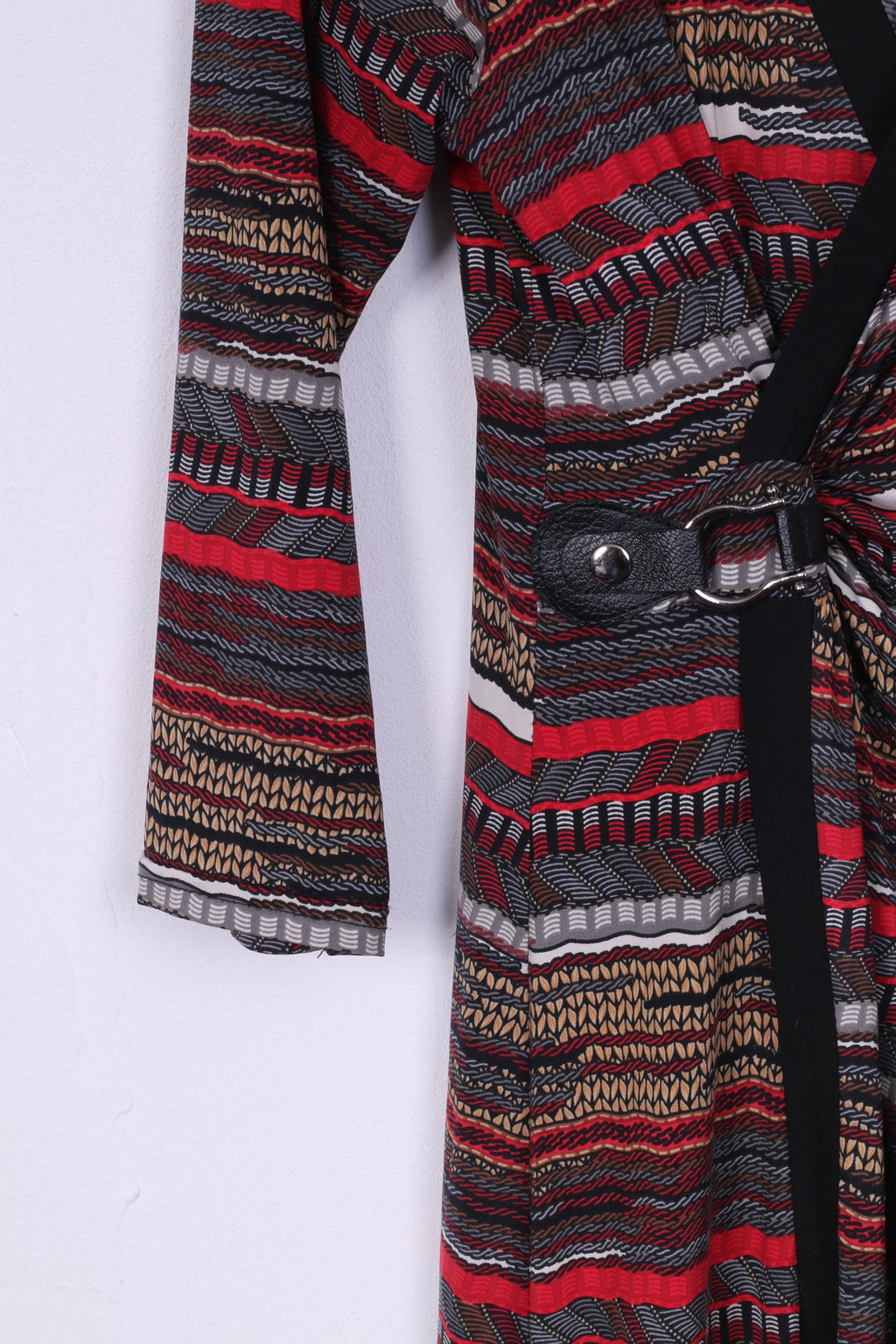 J'aime la vie Womens 4 Midi Dress V Neck Multi Patern Black Red 7/8 Sleeve Robe Johana 