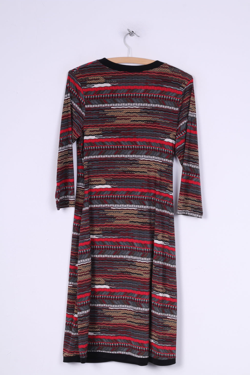 J'aime la vie Womens 4 Midi Dress V Neck Multi Patern Black Red 7/8 Sleeve Robe Johana 