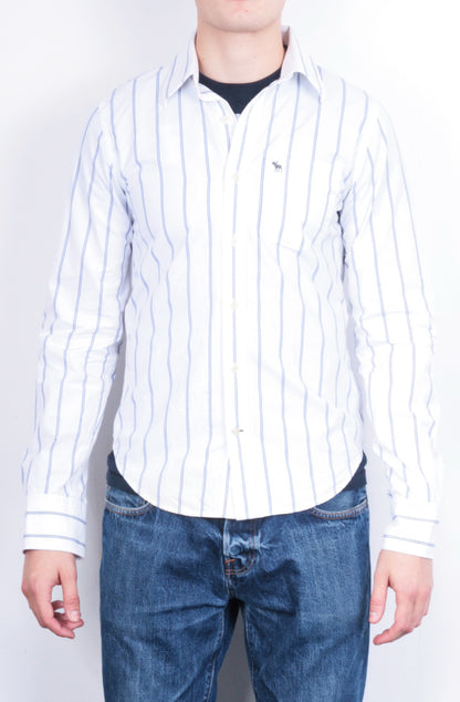 Abercrombie & Fitch Mens S Casual Shirt White Cotton Striped Muscle - RetrospectClothes