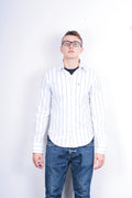 Abercrombie & Fitch Mens S Casual Shirt White Cotton Striped Muscle - RetrospectClothes