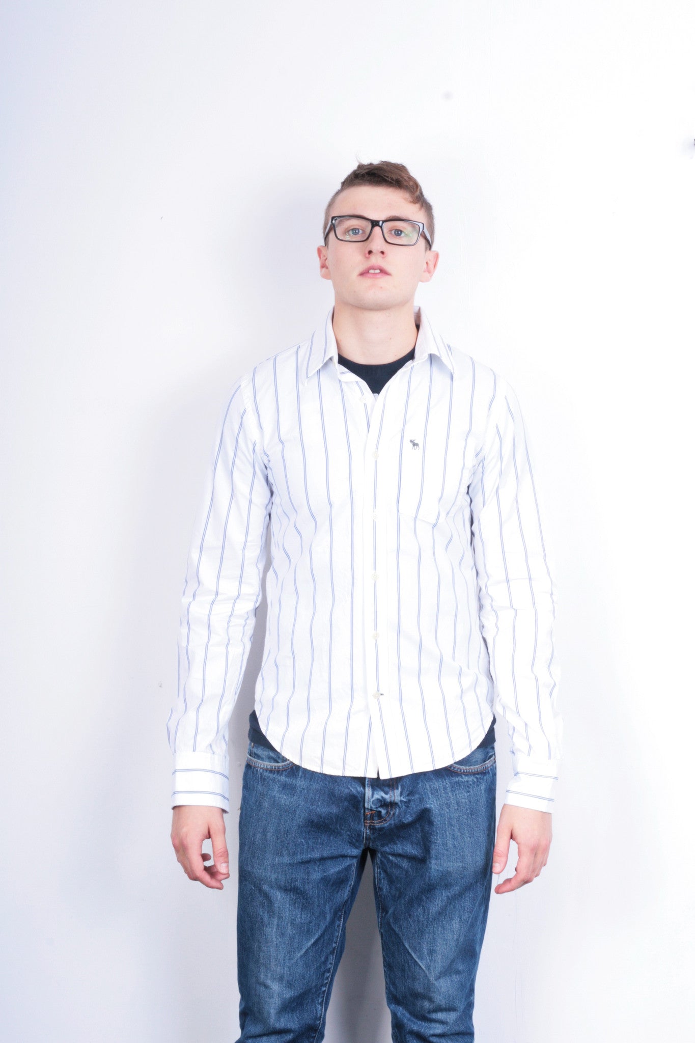 Abercrombie & Fitch Mens S Casual Shirt White Cotton Striped Muscle - RetrospectClothes