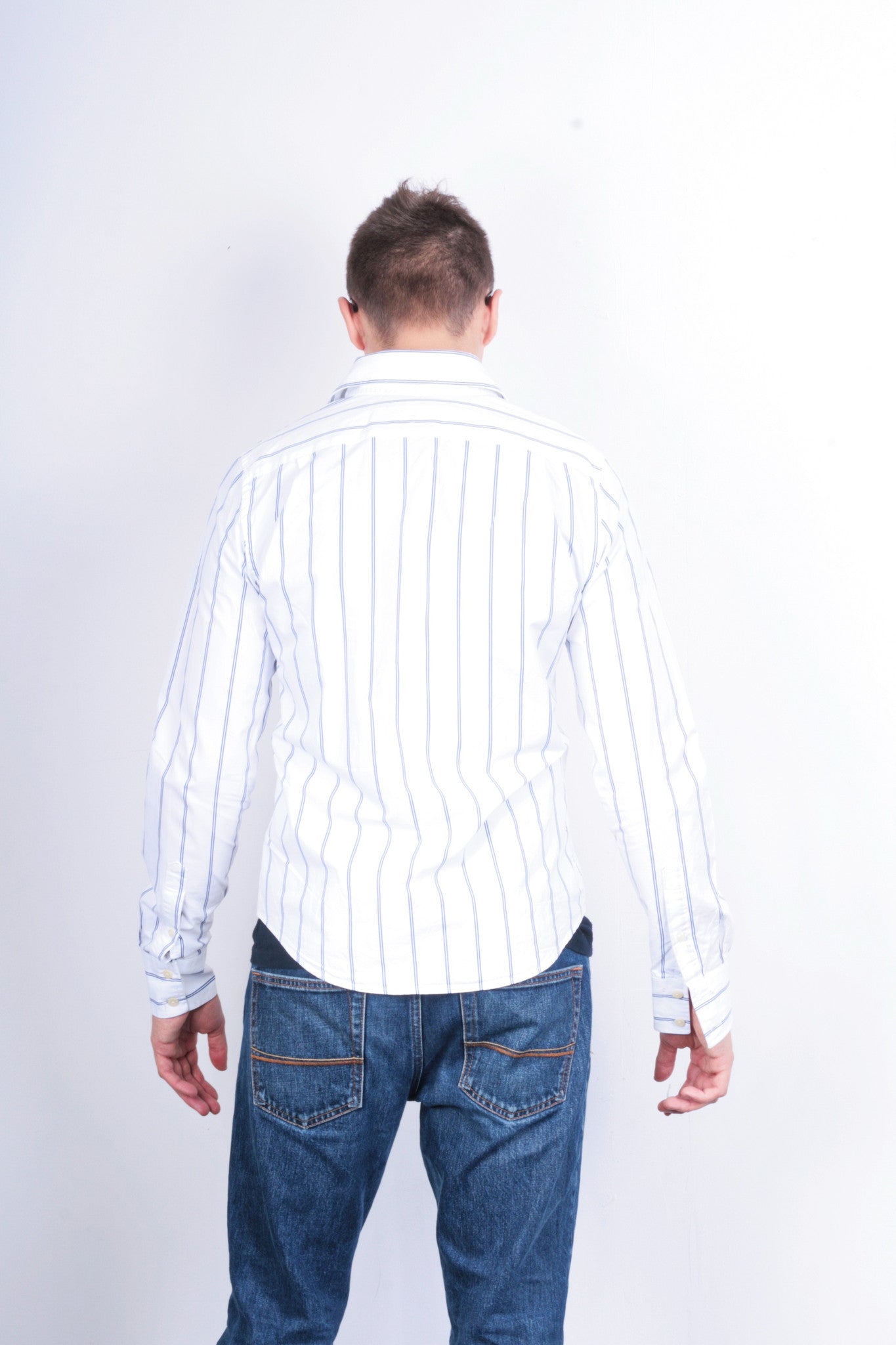 Abercrombie & Fitch Mens S Casual Shirt White Cotton Striped Muscle - RetrospectClothes