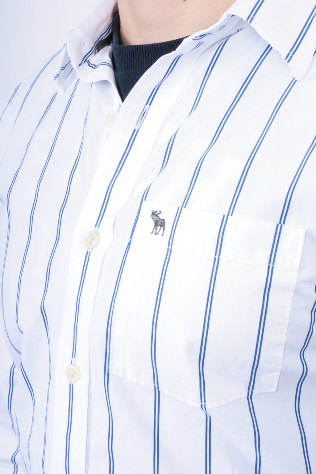 Abercrombie & Fitch Mens S Casual Shirt White Cotton Striped Muscle - RetrospectClothes