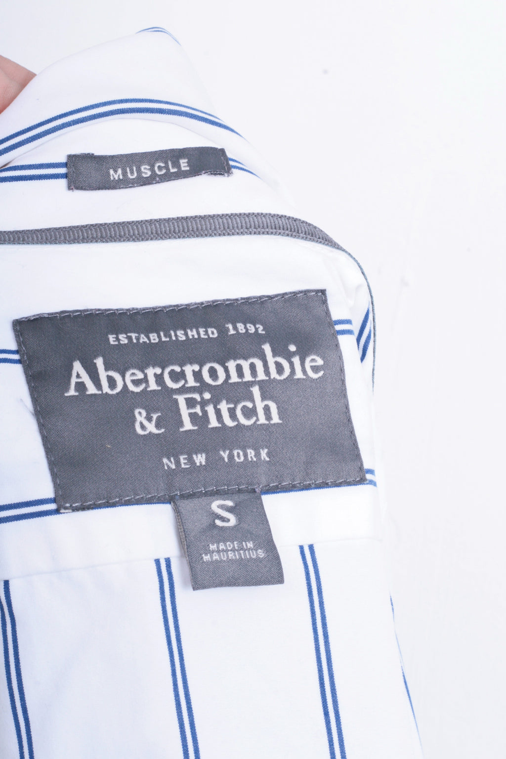 Abercrombie & Fitch Mens S Casual Shirt White Cotton Striped Muscle - RetrospectClothes