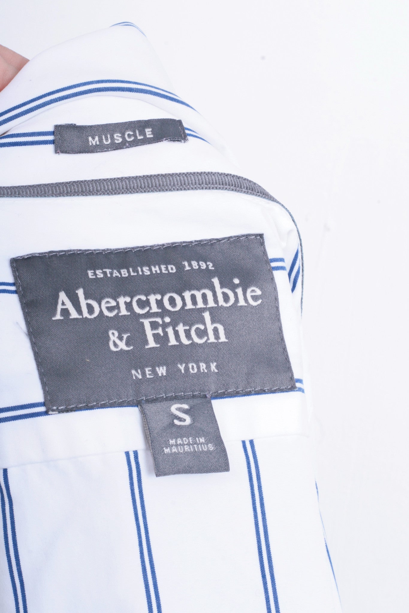 Abercrombie & Fitch Mens S Casual Shirt White Cotton Striped Muscle - RetrospectClothes