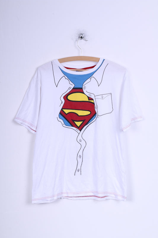 George Mens M T-Shirt White Cotton Superman  Graphic Crew Neck